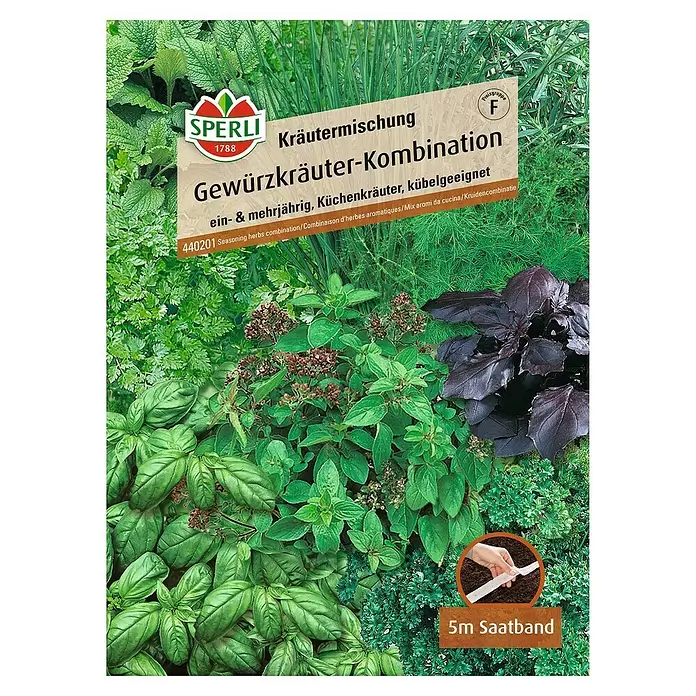 Sperli Kräutersamen Gewürzkräuter-Kombination - Verschiedene Sorten, Saatzeit: April, Erntezeit: Juli - Vorderansicht
