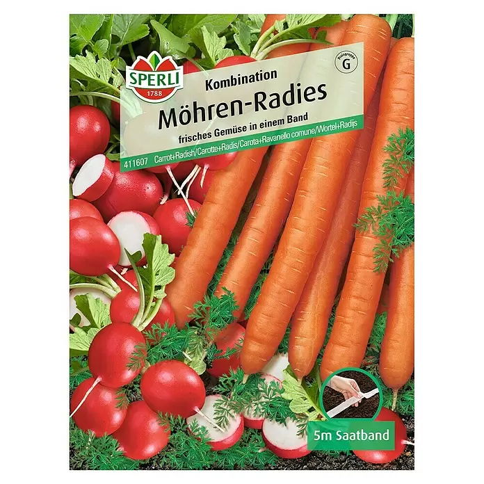 Sperli Gemüsesamen Möhren-Radies - Möhren-Radies-Kombination, Daucus carota, Erntezeit: Juni - Vorderansicht