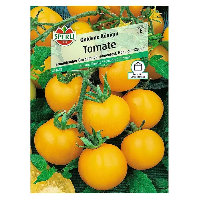 Sperli Gemüsesamen Tomate - Goldene Königin, Solanum lycopersicum, Erntezeit: Juli - Vorderansicht