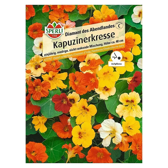 Sperli Kräutersamen Kapuzinerkresse - Diamant des Abendlandes, Tropaeolum majus, Saatzeit: April - Vorderansicht