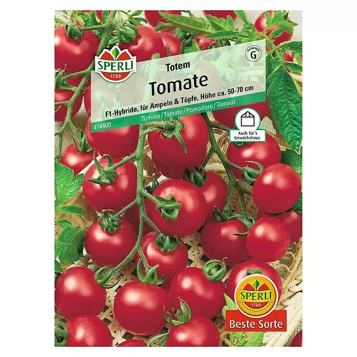 Sperli Gemüsesamen Tomate - Totem, Solanum lycopersicum, Erntezeit: Juli - Vorderansicht