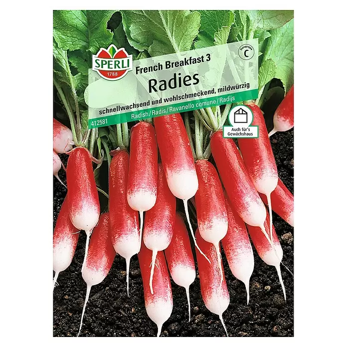 Sperli Gemüsesamen Radies - French Breakfast 3, Raphanus sativus, Erntezeit: Mai - Vorderansicht