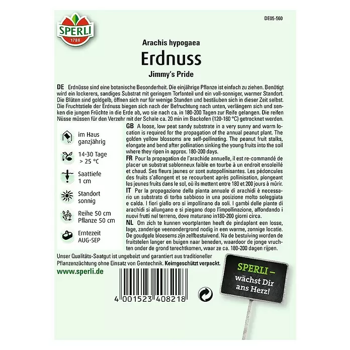 Sperli Obstsamen Erdnuss - Arachis hypogaea, Erntezeit: August - Rückansicht