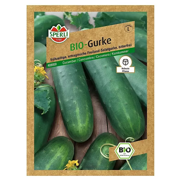 Sperli Gemüsesamen Gurke - Bio, Cucumis sativus, Erntezeit: Juli - Vorderansicht