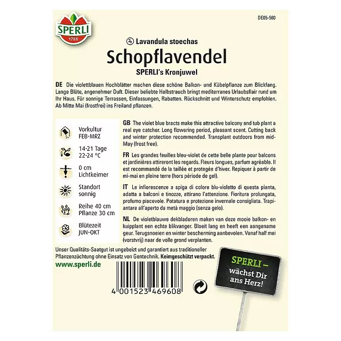 Sperli Blumensamen Schopflavendel - Linum grandiflorum - Rückansicht