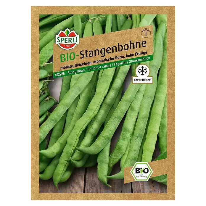 Sperli Gemüsesamen Stangenbohne - Bio, Phaseolus vulgaris, Erntezeit: Juli - Vorderansicht