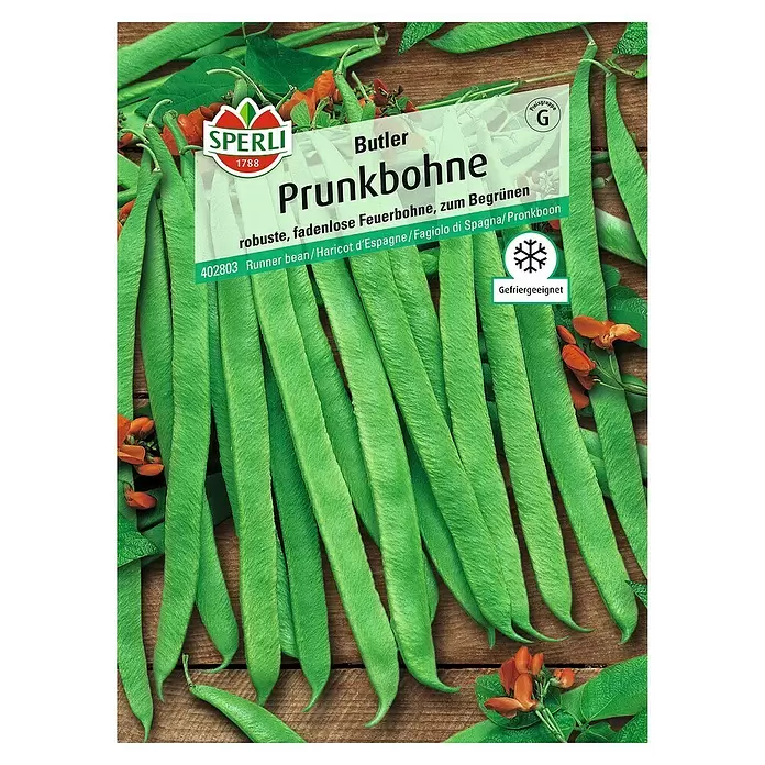 Sperli Gemüsesamen Prunkbohne - Butler, Phaseolus coccineus, Erntezeit: Juli - Vorderansicht