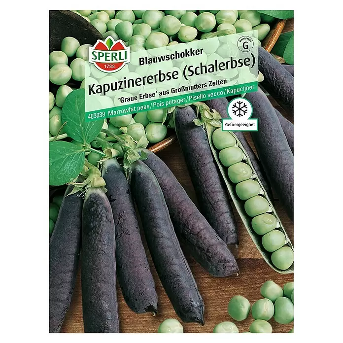 Sperli Gemüsesamen Kapuzinererbse - Pisum sativum, Saatzeit: März, Erntezeit: Juli - Vorderansicht
