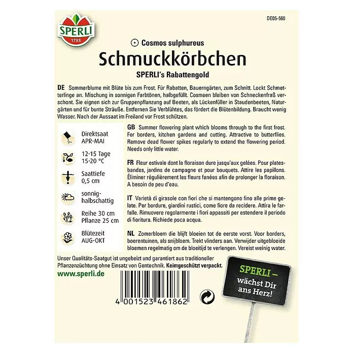 Sperli Blumensamen Schmuckkörbchen - Dianthus barbatus, Mehrfarbig - Rückansicht