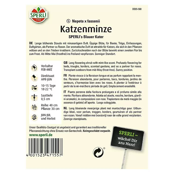 Sperli Blumensamen Katzenminze - Nepeta x faassenii, Lila - Rückansicht