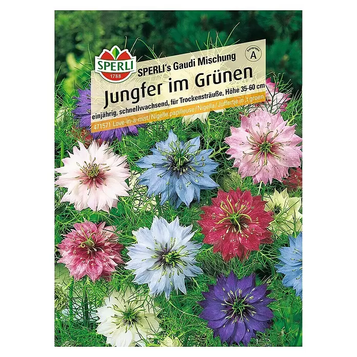 Sperli Blumensamen Jungfer im Grünen - Nigella damascena, Mehrfarbig - Vorderansicht