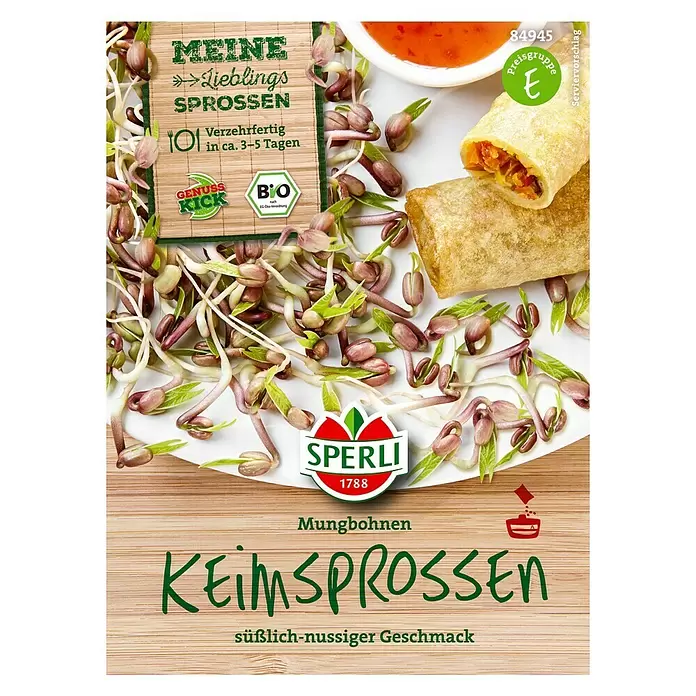 Sperli Gemüsesamen Bio-Keimsprossen Mungobohne - Vigna radiata, Erntezeit: Ganzjährig - Vorderansicht