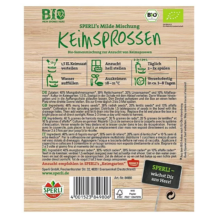 Sperli Saatgut - Milde Mischung - Rückansicht