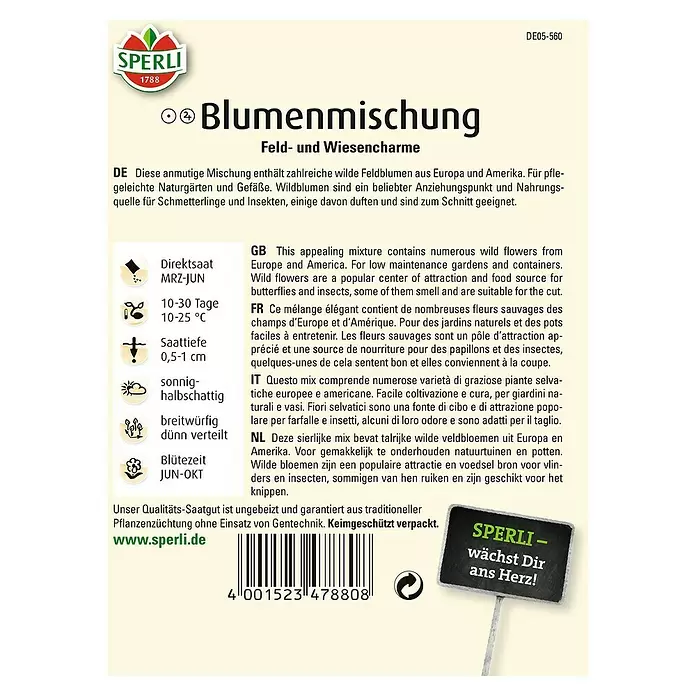 Sperli Wildblumensamen Feld- & Wiesencharme - 3 m² - Rückansicht