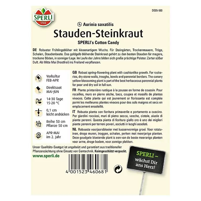 Sperli Blumensamen Stauden-Steinkraut - Antirrhinum majus, Saatzeit: Mai - Rückansicht