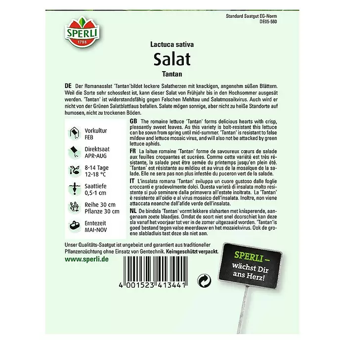 Sperli Salatsamen Romana - Lactuca sativa, Erntezeit: Mai - Rückansicht