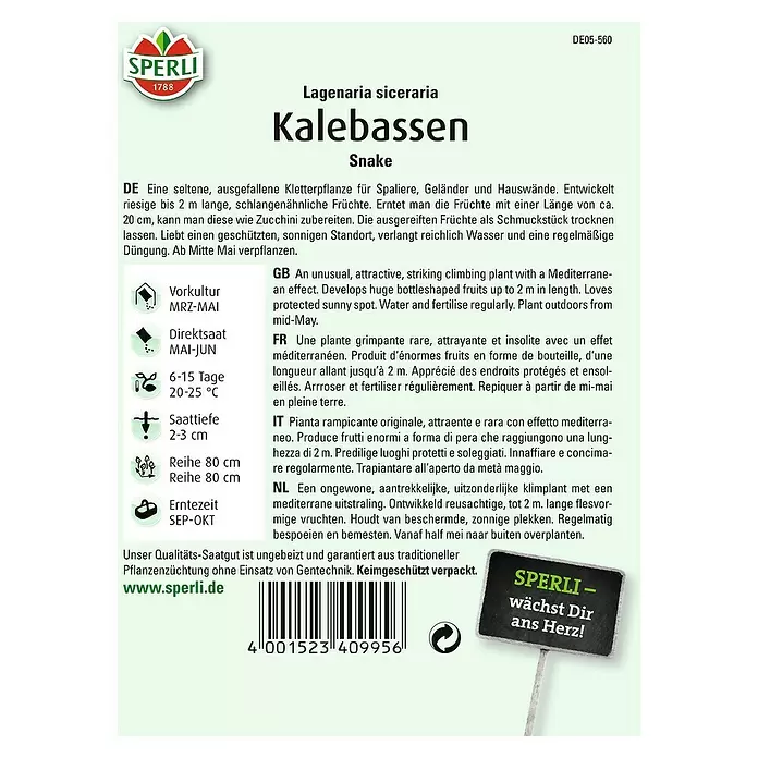 Sperli Saatgut Kalebassen - Lagenaria siceraria - Rückansicht