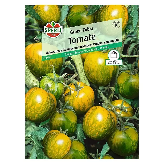 Sperli Gemüsesamen Tomate - Green Zebra, Solanum lycopersicum, Erntezeit: Juli - Vorderansicht