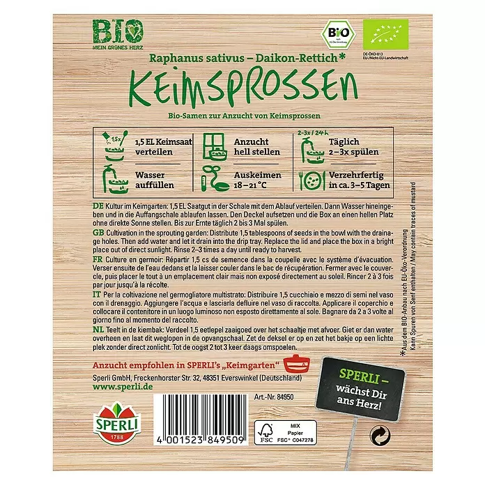 Sperli Saatgut - Daikon Rettich - Rückansicht