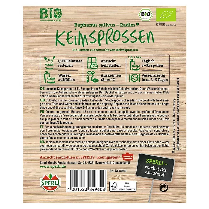 Sperli Saatgut - Radies grün - Rückansicht