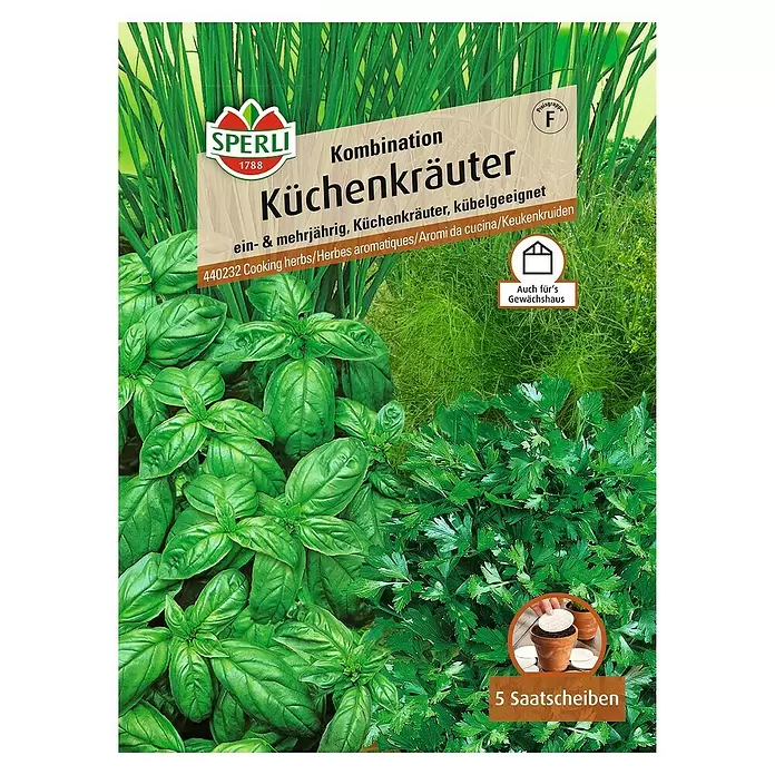 Sperli Kräutersamen Küchen-Kombi - Verschiedene Sorten, Saatzeit: März, Erntezeit: April - Vorderansicht
