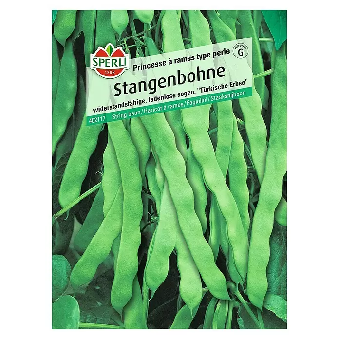 Sperli Gemüsesamen Stangenbohne - Princess à rames type perle, Phaseolus vulgaris, Erntezeit: Juli - Vorderansicht