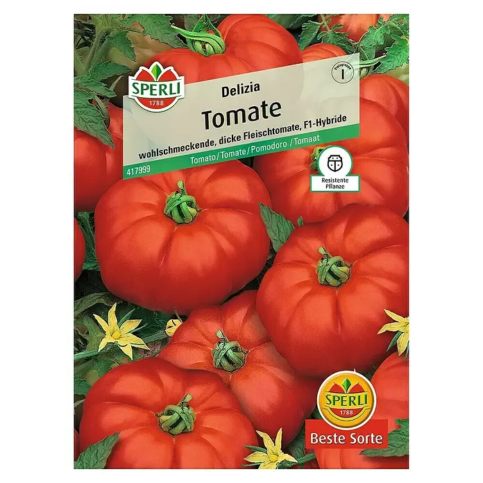 Sperli Gemüsesamen Tomate - Delizia, Solanum lycopersicum, Erntezeit: Juli - Vorderansicht