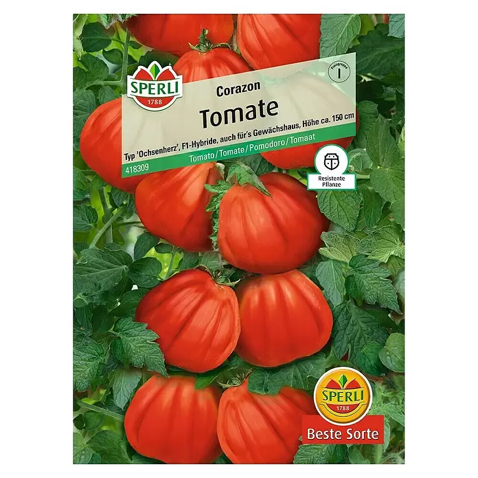 Sperli Gemüsesamen Tomate - Corazon, Solanum lycopersicum, Erntezeit: Juli - Vorderansicht