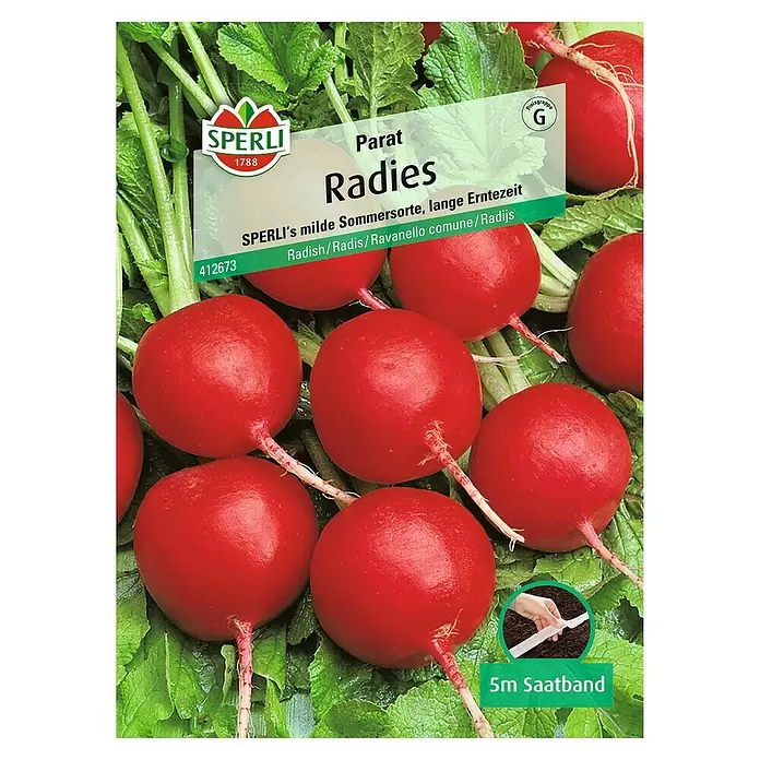 Sperli Gemüsesamen Radies - Parat - Saatband, Raphanus sativus, Erntezeit: Mai - Vorderansicht