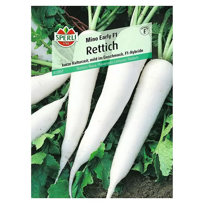 Sperli Gemüsesamen Rettich - Mino Early, Raphanus sativus, Erntezeit: Juli - Vorderansicht