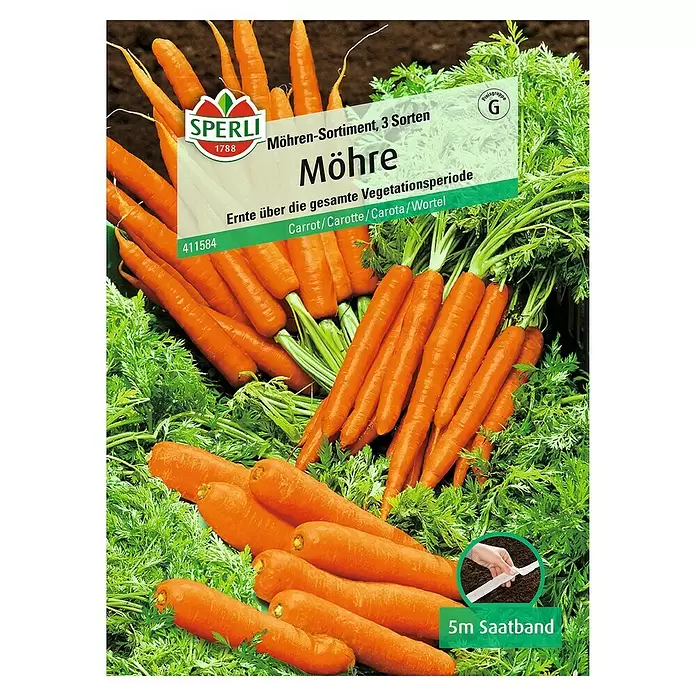 Sperli Gemüsesamen Möhre - 3 Sorten, Daucus carota, Erntezeit: Juli - Vorderansicht
