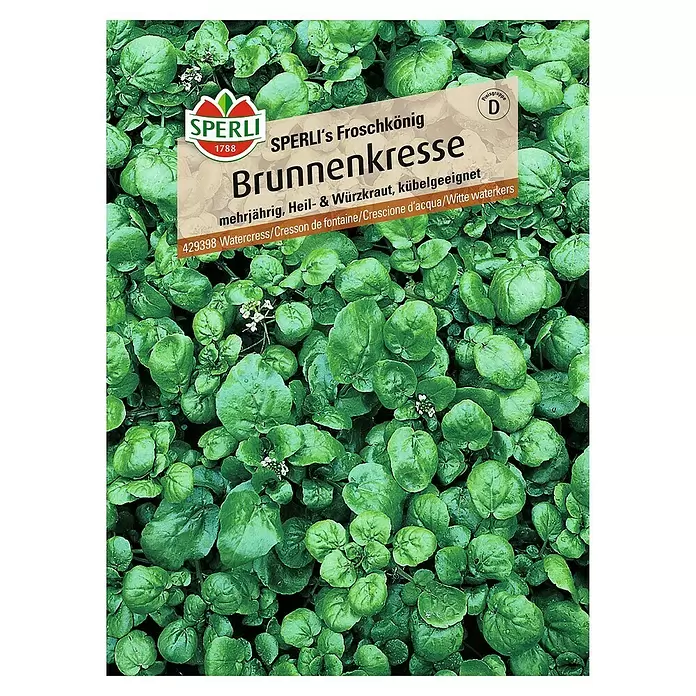 Sperli Kräutersamen Brunnenkresse Sperli's Froschkönig - Nasturtium officinale, Saatzeit: März, Erntezeit: Mai - Vorderansicht