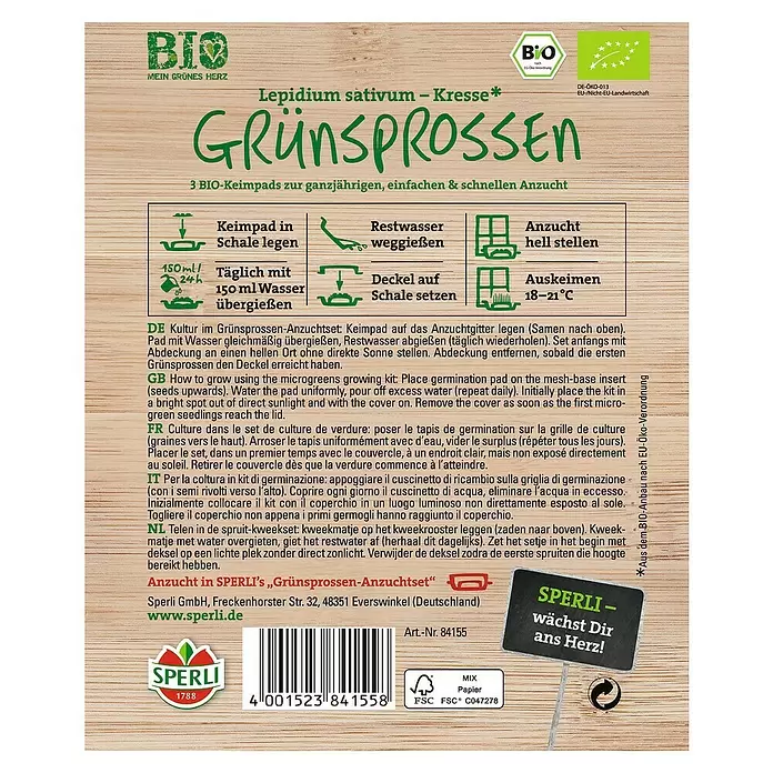Sperli Saatgut Nachfüllpads - Bio-Kresse - Rückansicht
