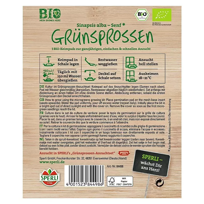 Sperli Saatgut Nachfüllpads - Bio-Senf - Rückansicht