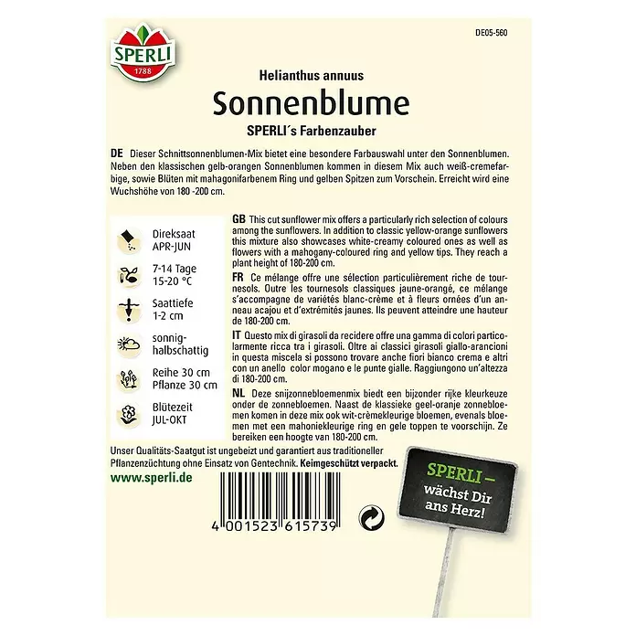 Sperli Blumensamen Sonnenblume - Farbenzauber, Helianthus annuus - Rückansicht