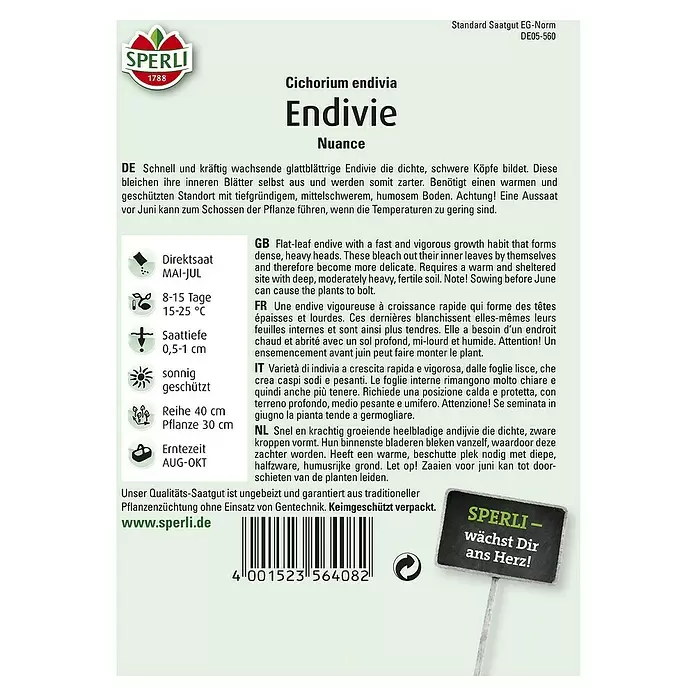 Sperli Salatsamen Endivie - Cichorium endivia, Erntezeit: Mai - Rückansicht