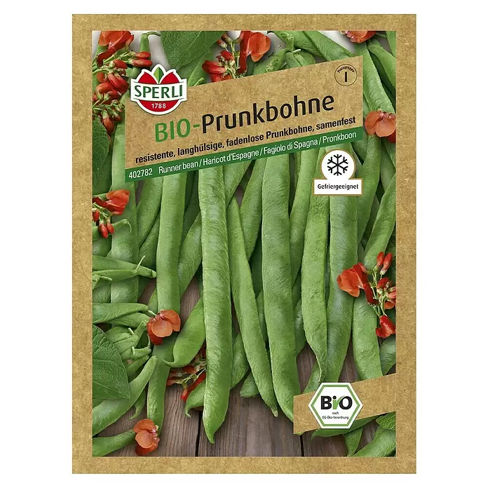 Sperli Gemüsesamen Prunkbohne - Lady Di Bio, Phaseolus coccineus, Erntezeit: Juli - Vorderansicht