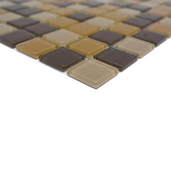 Mozaïektegel vierkant glas Mix CM 4555 - 32,7 x 30,2 cm, Bruin/Oranje/Beige, Glanzend - Close-up
