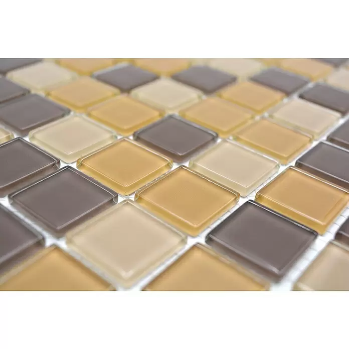 Mozaïektegel vierkant glas Mix CM 4555 - 32,7 x 30,2 cm, Bruin/Oranje/Beige, Glanzend - Close-up