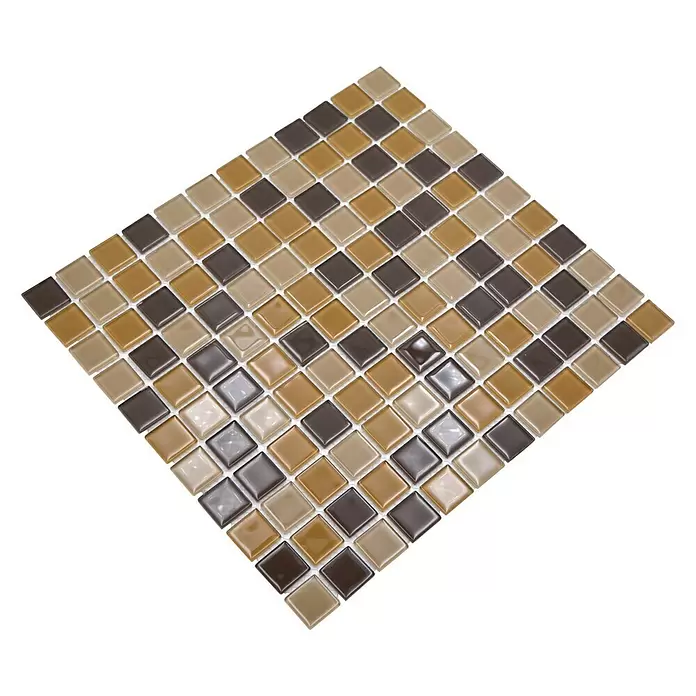 Mozaïektegel vierkant glas Mix CM 4555 - 32,7 x 30,2 cm, Bruin/Oranje/Beige, Glanzend - Diagonaal zicht