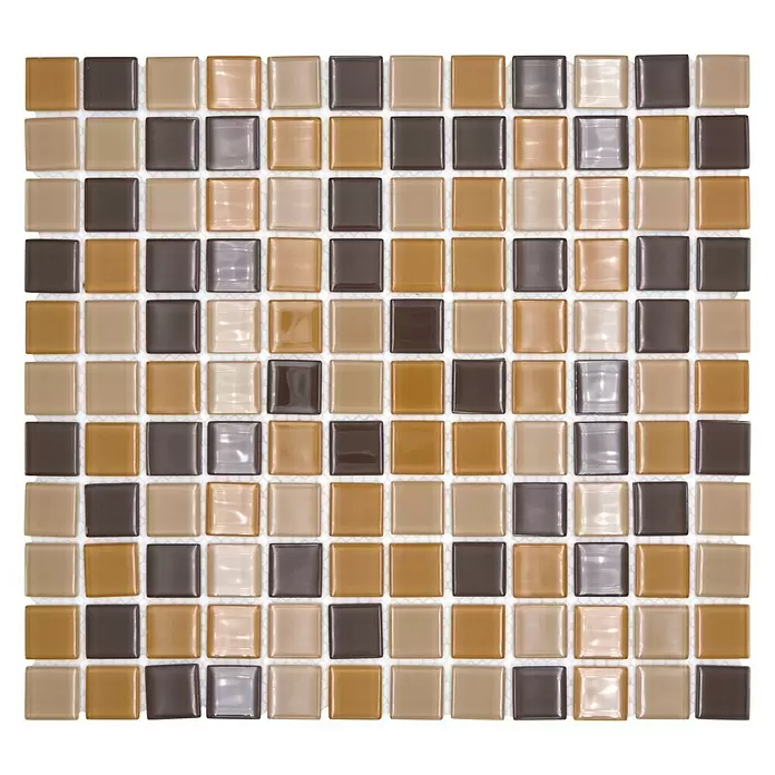 Mozaïektegel vierkant glas Mix CM 4555 - 32,7 x 30,2 cm, Bruin/Oranje/Beige, Glanzend - Bovenaanzicht