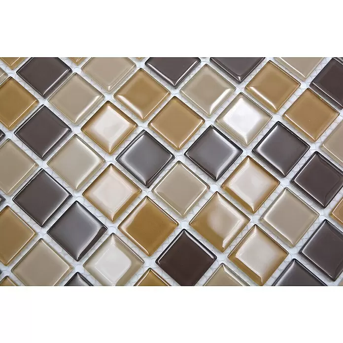 Mozaïektegel vierkant glas Mix CM 4555 - 32,7 x 30,2 cm, Bruin/Oranje/Beige, Glanzend - Close-up