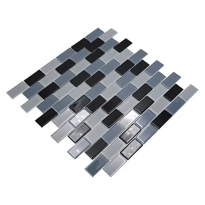 Mozaïektegel brick glas CM B499 - 32,2 x 31 cm, Grijs, Glanzend - Diagonaal zicht