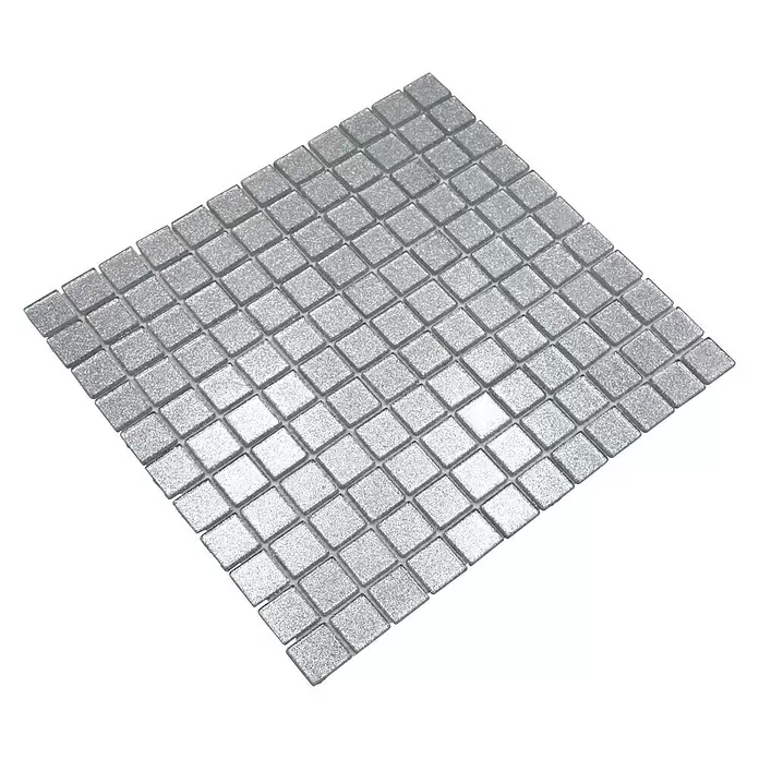 Mozaïektegel vierkant glas CM 4SB6 - 32,7 x 30,2 cm, Zilver, Glanzend - Diagonaal zicht