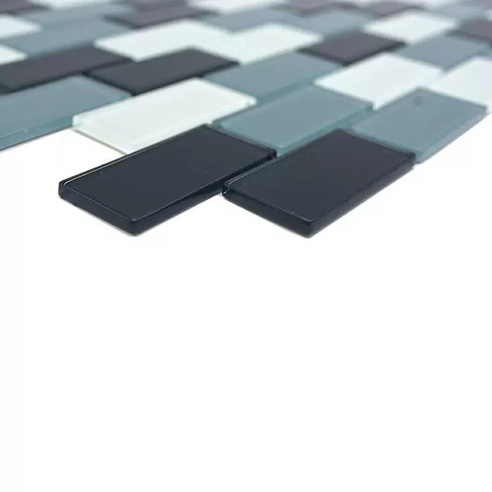 Mozaïektegel brick glas CM B425 - 32,2 x 31 cm, Grijs/Wit, Glanzend - Close-up