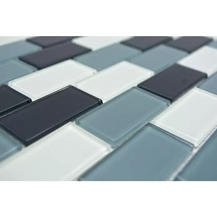 Mozaïektegel brick glas CM B425 - 32,2 x 31 cm, Grijs/Wit, Glanzend - Close-up