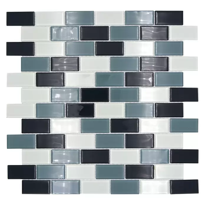 Mozaïektegel brick glas CM B425 - 32,2 x 31 cm, Grijs/Wit, Glanzend - Bovenaanzicht