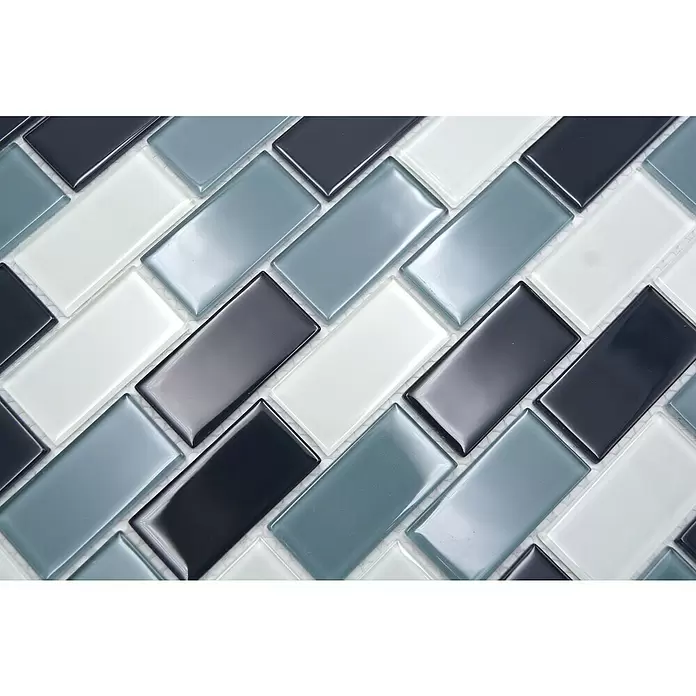 Mozaïektegel brick glas CM B425 - 32,2 x 31 cm, Grijs/Wit, Glanzend - Close-up