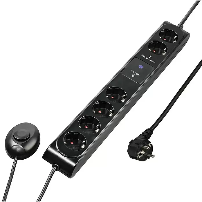 Hama Steckdosenleiste - 6-fach, Schwarz, Kabellänge: 1,5 m, 3.500 W - Detailaufnahme