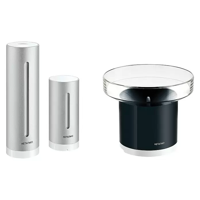 Netatmo Pluviómetro - Funciona con pilas, Diámetro: 13 cm, Negro, Plateado - Vista frontal